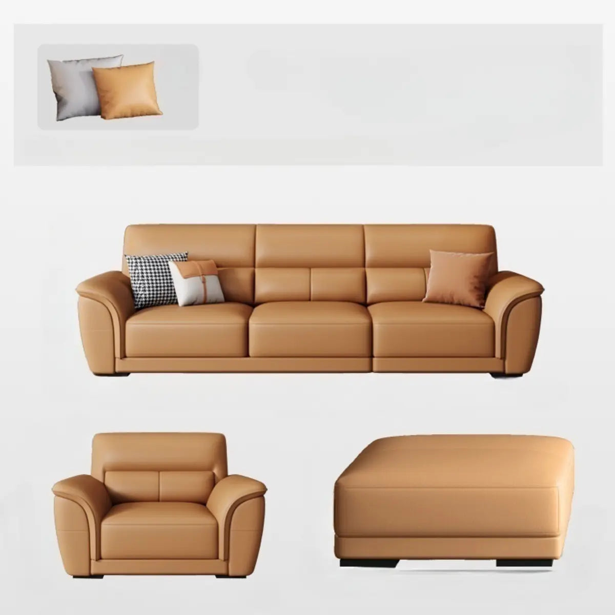 Brown Faux Leather Biscuit Back L-Shape Sectional Image - 6