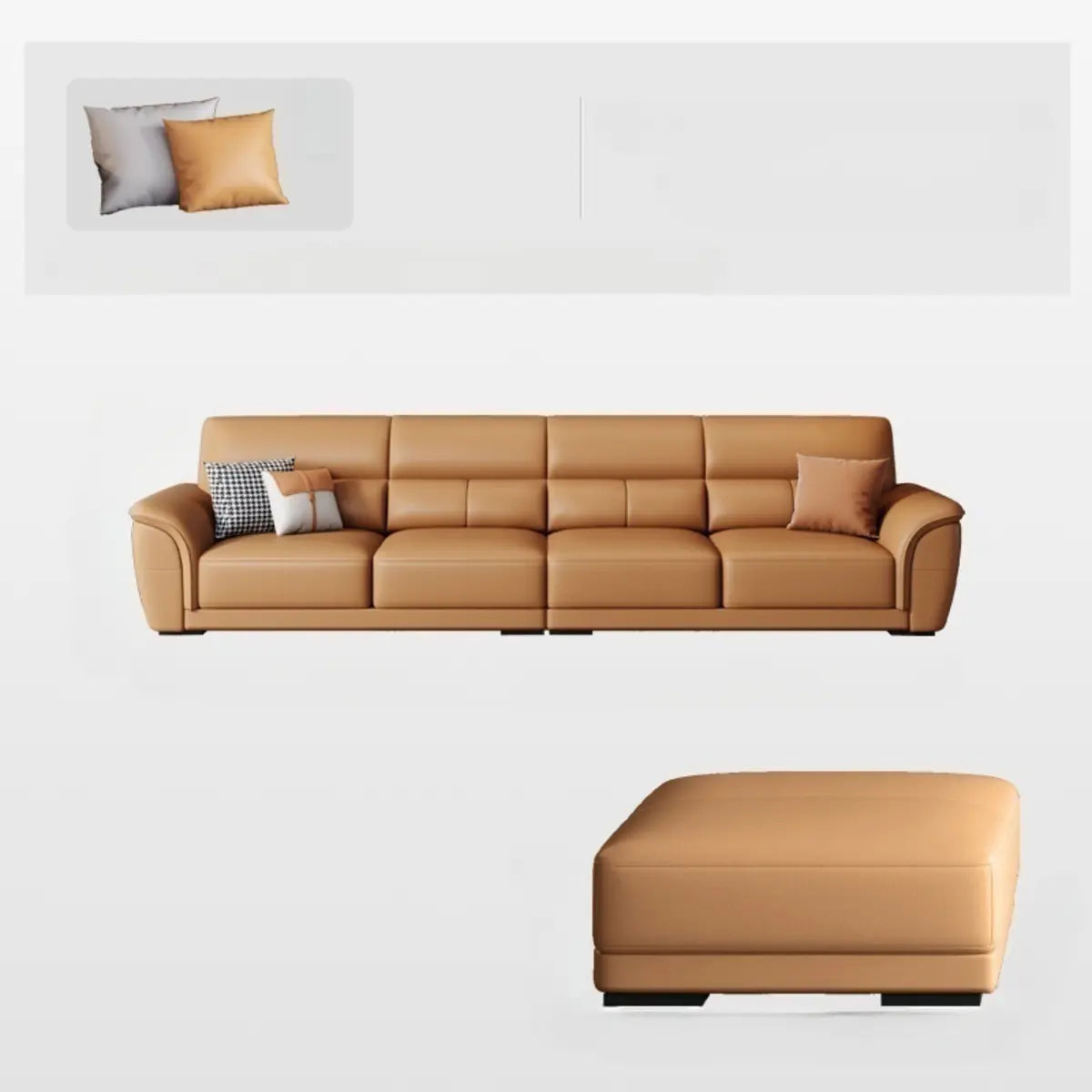 Brown Faux Leather Biscuit Back L-Shape Sectional Image - 9