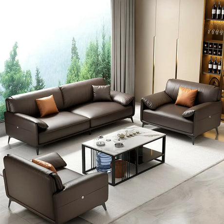 Brown Faux Leather Sofa Seating Group with Gliders Image - 1
