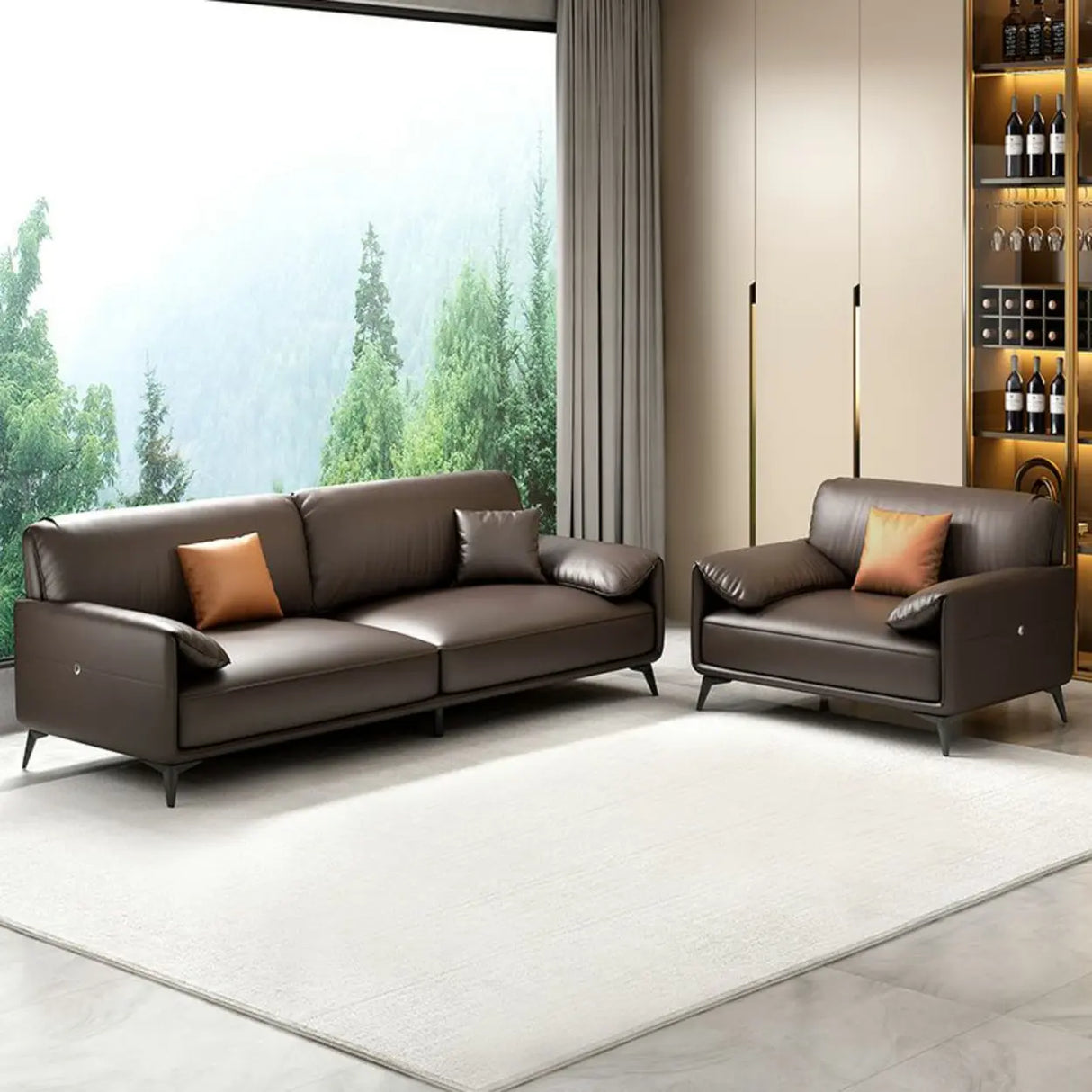 Brown Faux Leather Sofa Seating Group with Gliders Image - 13