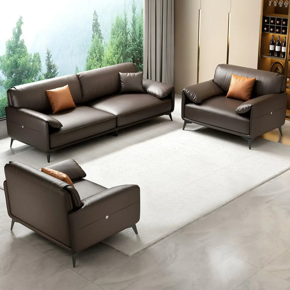 Brown Faux Leather Sofa Seating Group with Gliders Image - 3
