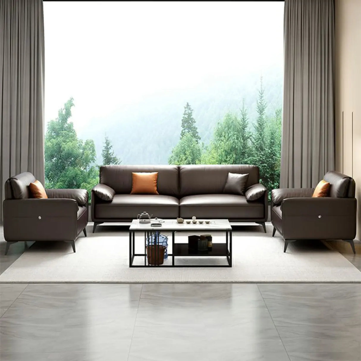 Brown Faux Leather Sofa Seating Group with Gliders Image - 4