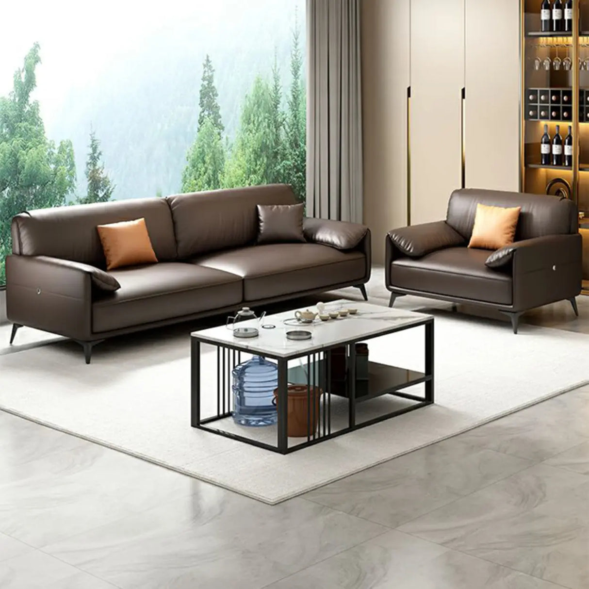 Brown Faux Leather Sofa Seating Group with Gliders Image - 6