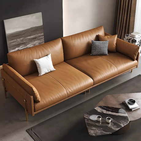 Brown Faux Leather Wooden Fame Sofa with Gliders Image - 1