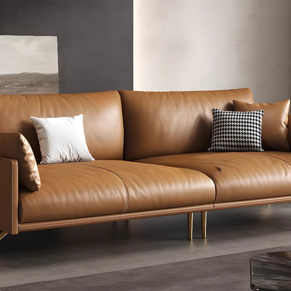 Brown Faux Leather Wooden Fame Sofa with Gliders Image - 10