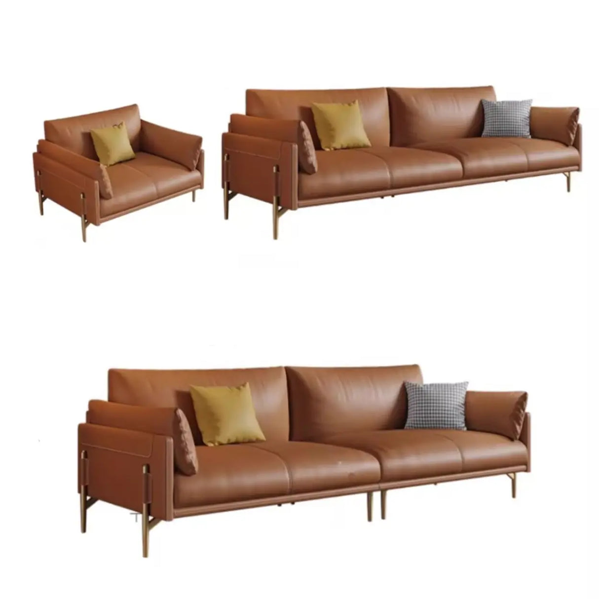 Brown Faux Leather Wooden Fame Sofa with Gliders Image - 11