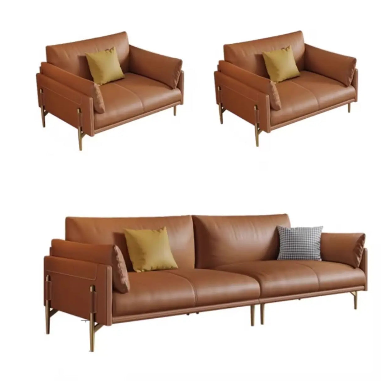 Brown Faux Leather Wooden Fame Sofa with Gliders Image - 13