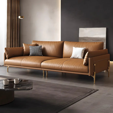 Brown Faux Leather Wooden Fame Sofa with Gliders Image - 2