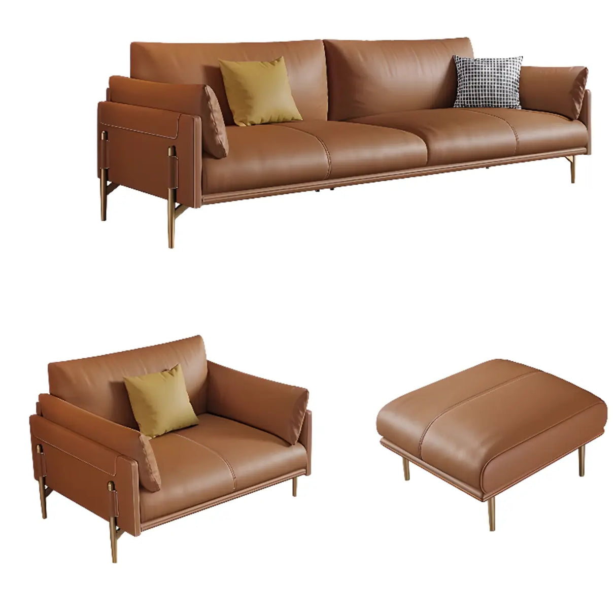 Brown Faux Leather Wooden Fame Sofa with Gliders Image - 5
