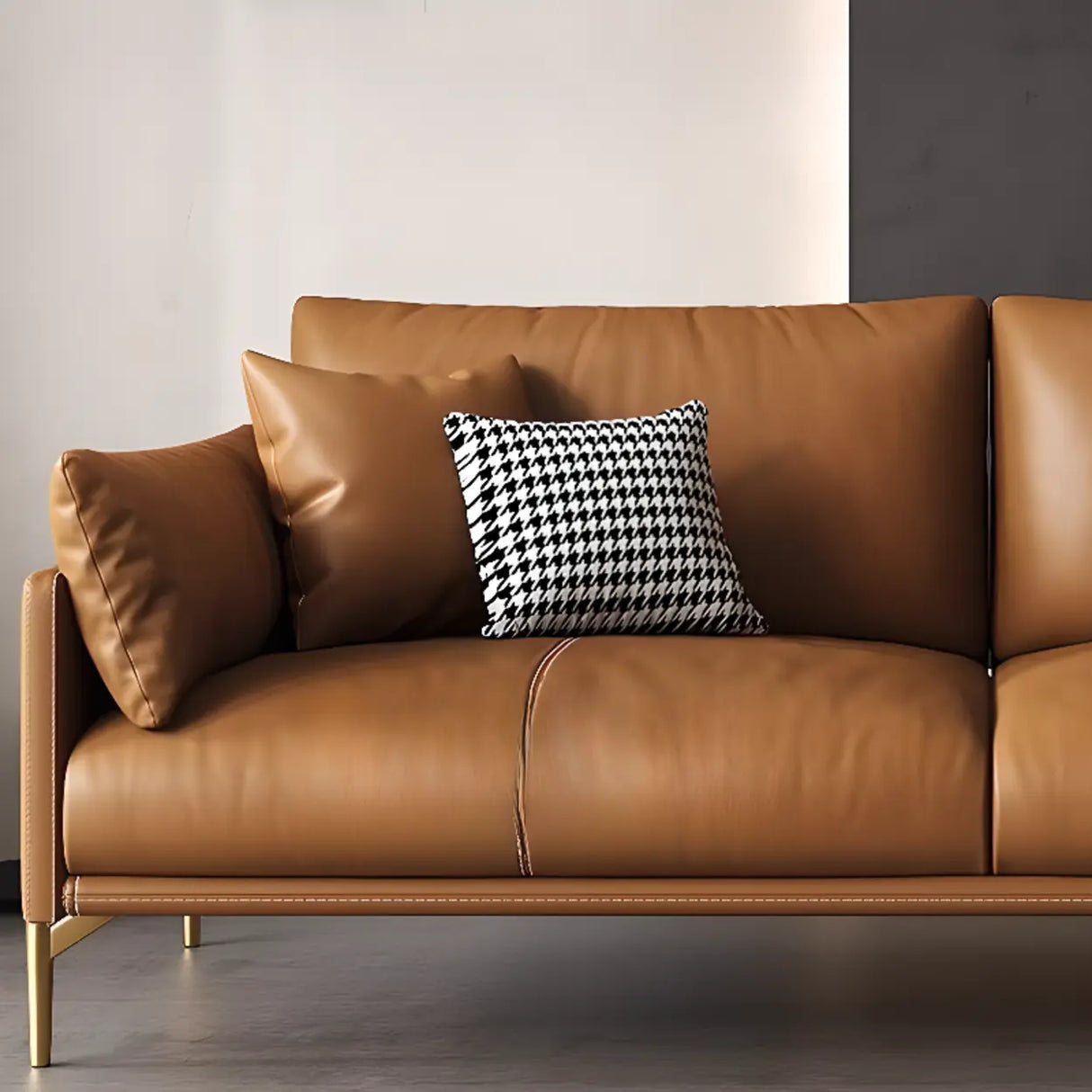 Brown Faux Leather Wooden Fame Sofa with Gliders Image - 6