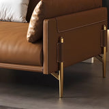 Brown Faux Leather Wooden Fame Sofa with Gliders Image - 7