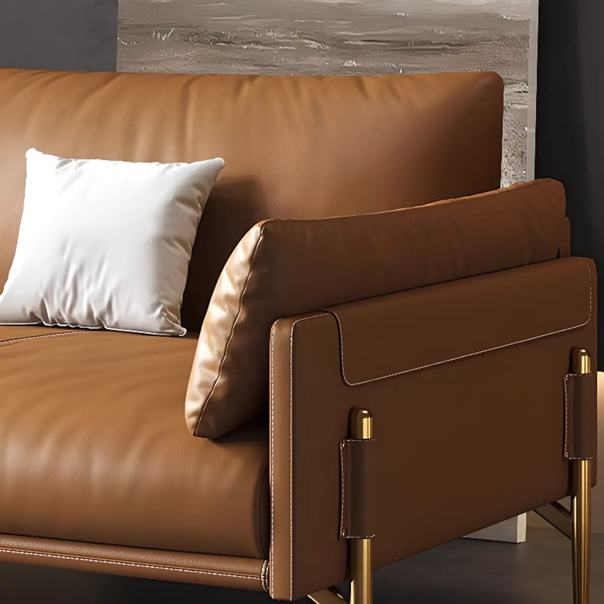 Brown Faux Leather Wooden Fame Sofa with Gliders Image - 9