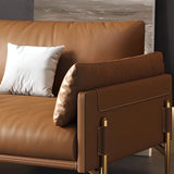Brown Faux Leather Wooden Fame Sofa with Gliders Image - 9