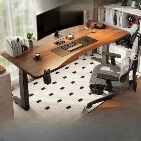 Brown Free From Wooden Height Adjustable Computer Desk Image - 2