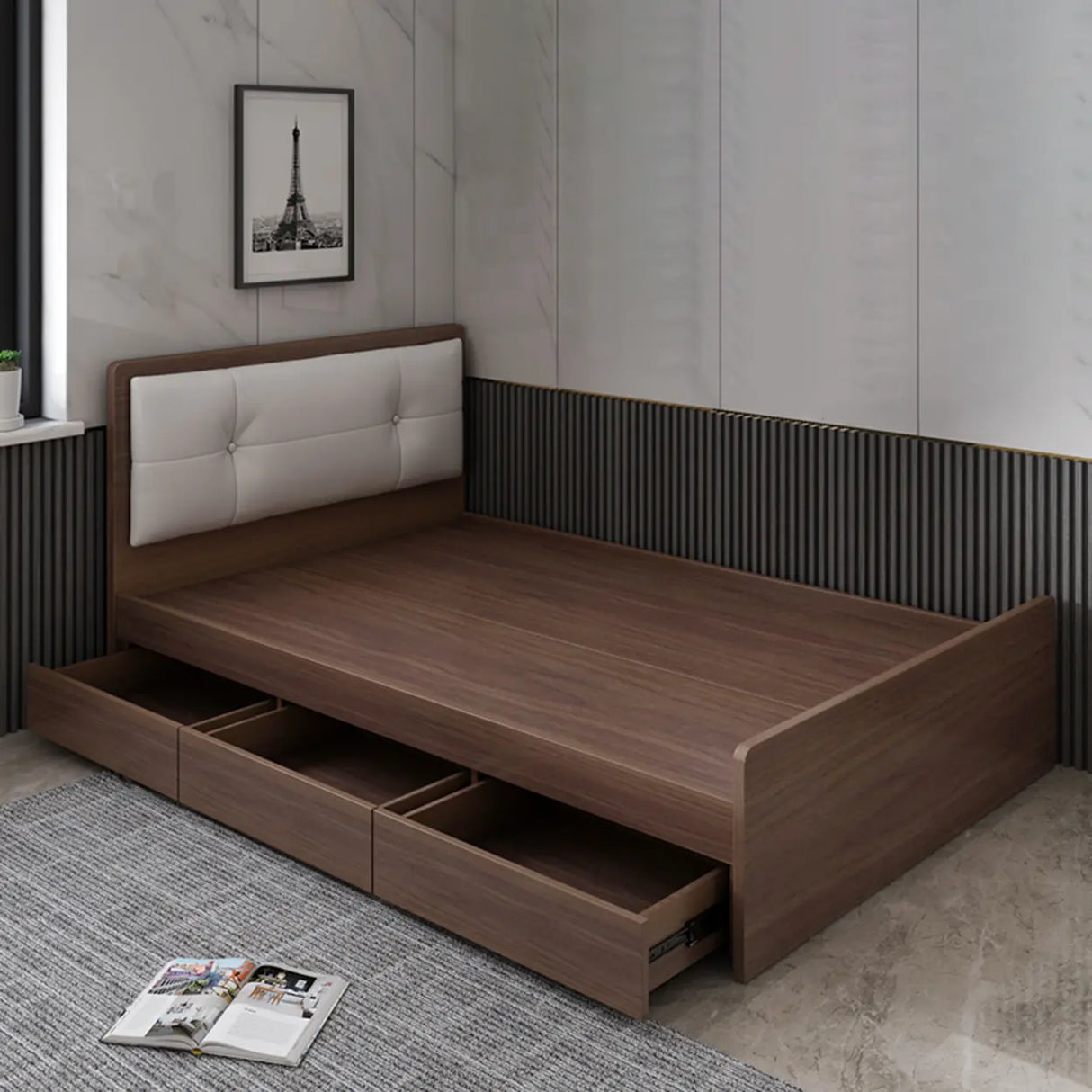 Brown Full Rectangle Wood Storage Bed with Drawers Image - 1