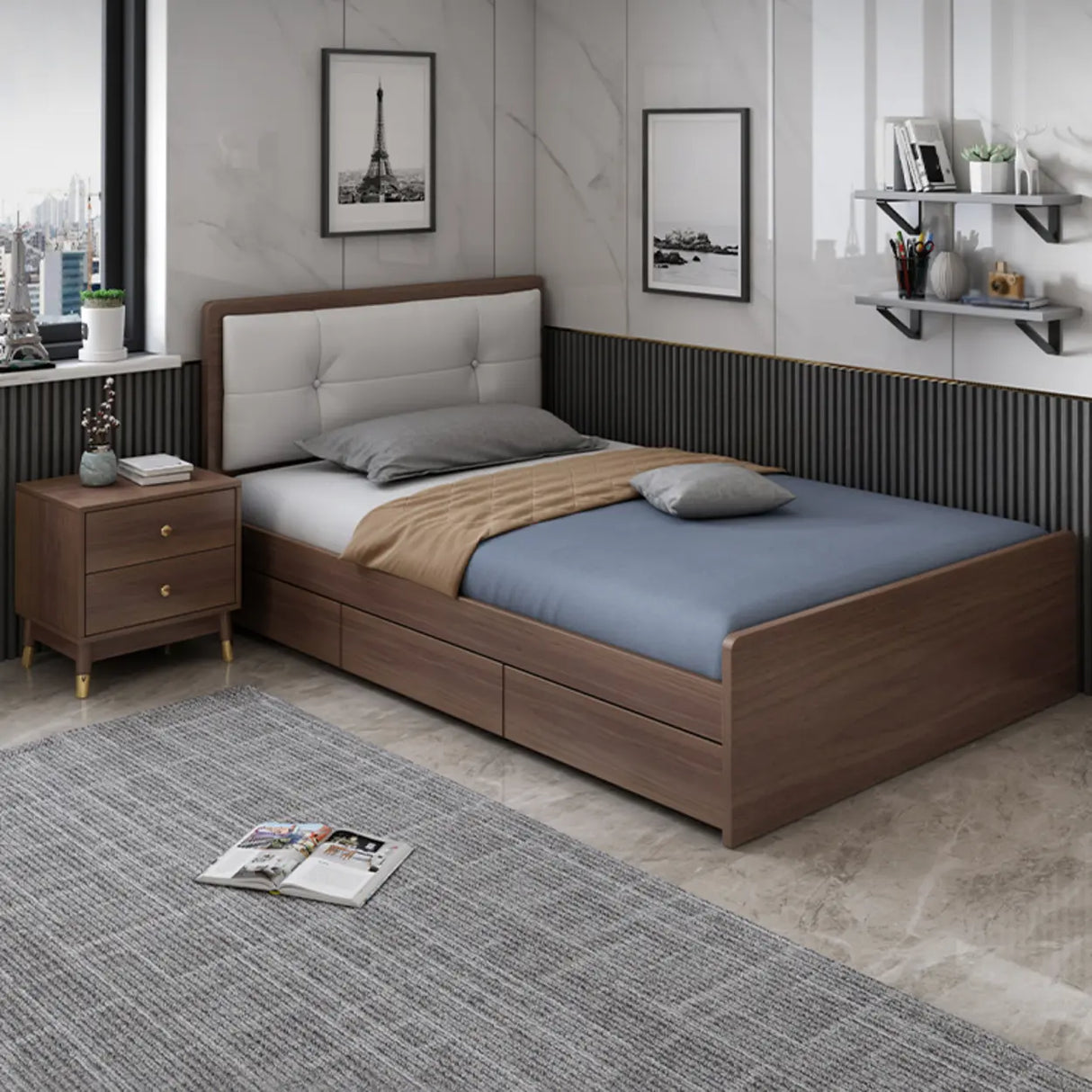 Brown Full Rectangle Wood Storage Bed with Drawers Image - 4