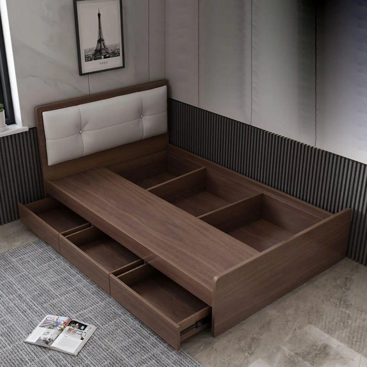 Brown Full Rectangle Wood Storage Bed with Drawers Image - 7