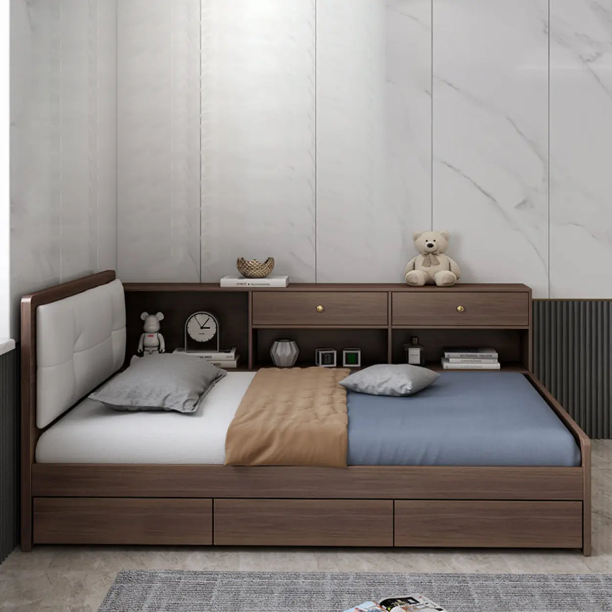 Brown Full Rectangle Wood Storage Bed with Drawers Image - 8