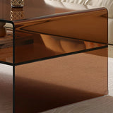 Brown Glass Rectangular Sled Coffee Table with Shelf Image - 8