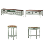 Brown-Green Wood Open Storage Drawers Long TV Stand Image - 6