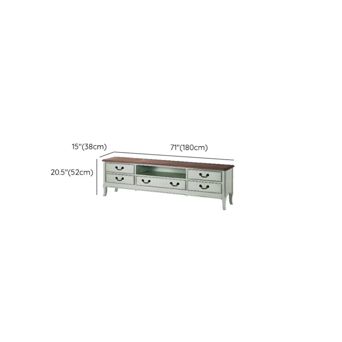 Brown-Green Wood Open Storage Drawers Long TV Stand 