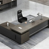 Brown Grey Wood L-Shape Executive Desk with Cabinet Image - 1