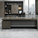 Brown Grey Wood L-Shape Executive Desk with Cabinet Image - 3