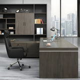 Brown Grey Wood L-Shape Executive Desk with Cabinet Image - 4