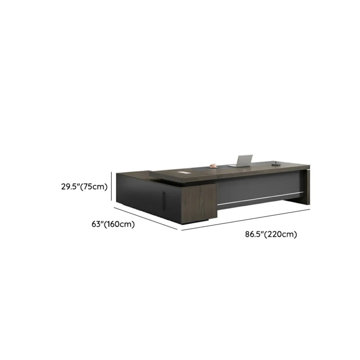 Brown Grey Wood L-Shape Executive Desk with Cabinet Image - 15