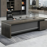 Brown Grey Wood L-Shape Executive Desk with Cabinet Image - 5