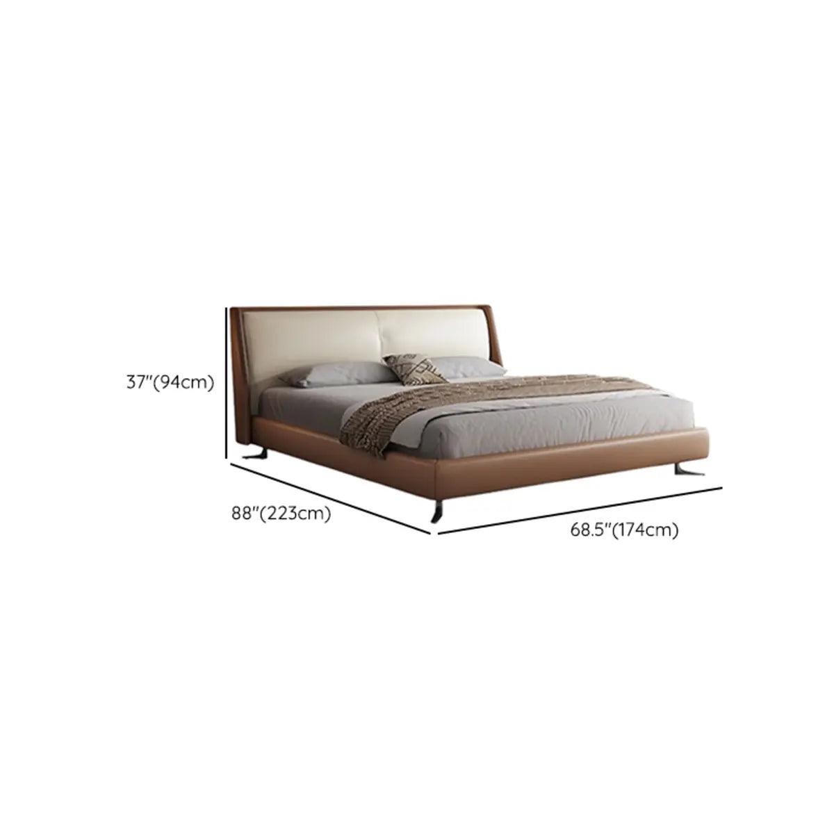 Brown King Headboard Leather Upholstered Panel Bed 