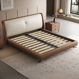 Brown King Headboard Leather Upholstered Panel Bed Image - 5