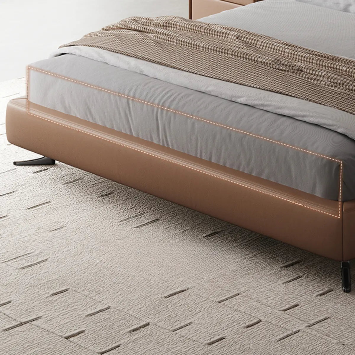 Brown King Headboard Leather Upholstered Panel Bed Image - 7