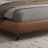 Brown King Headboard Leather Upholstered Panel Bed Image - 8