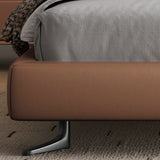Brown King Headboard Leather Upholstered Panel Bed Image - 9