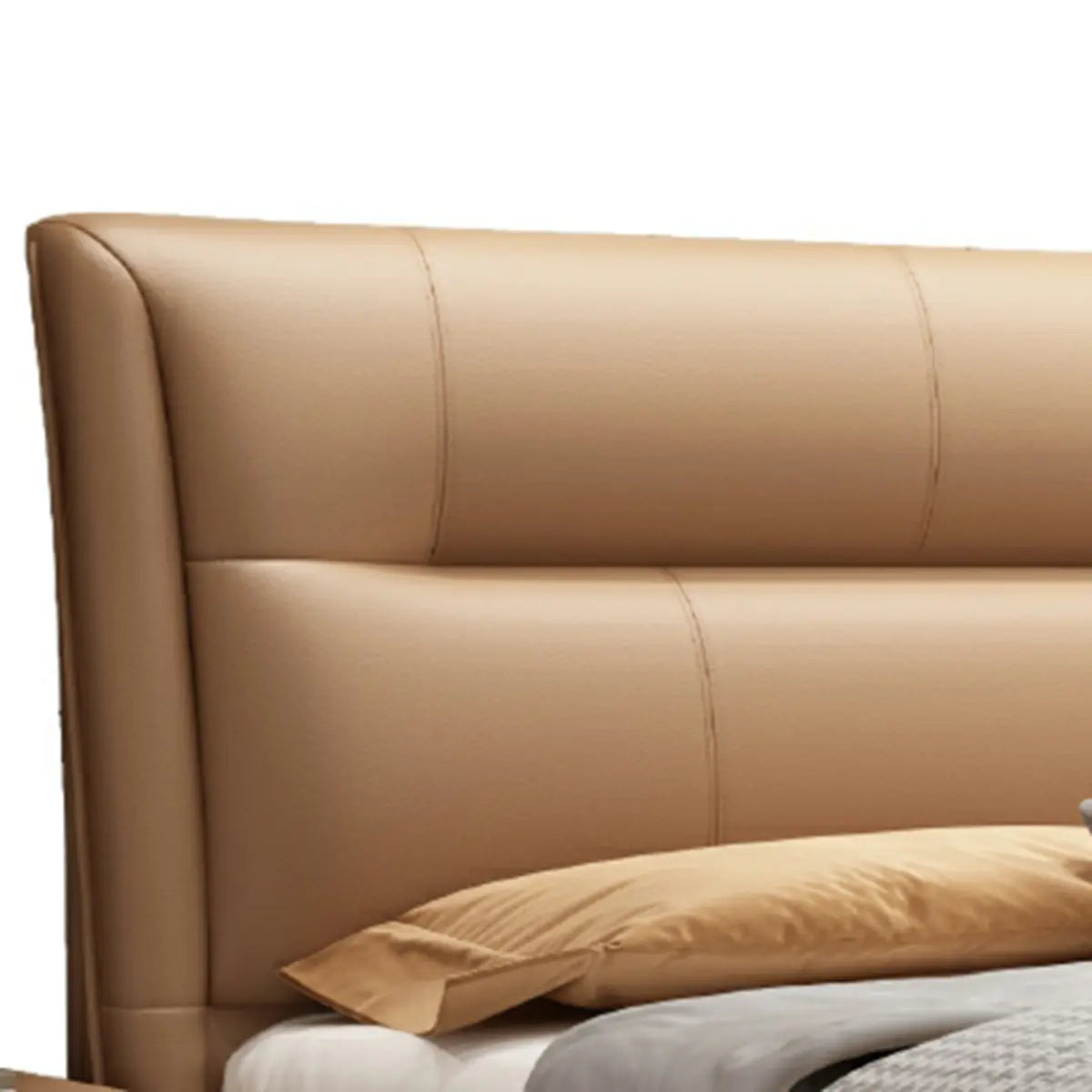 Brown King Leather Upholstered Panel Bed with Headboard Image - 10