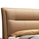 Brown King Leather Upholstered Panel Bed with Headboard Image - 10
