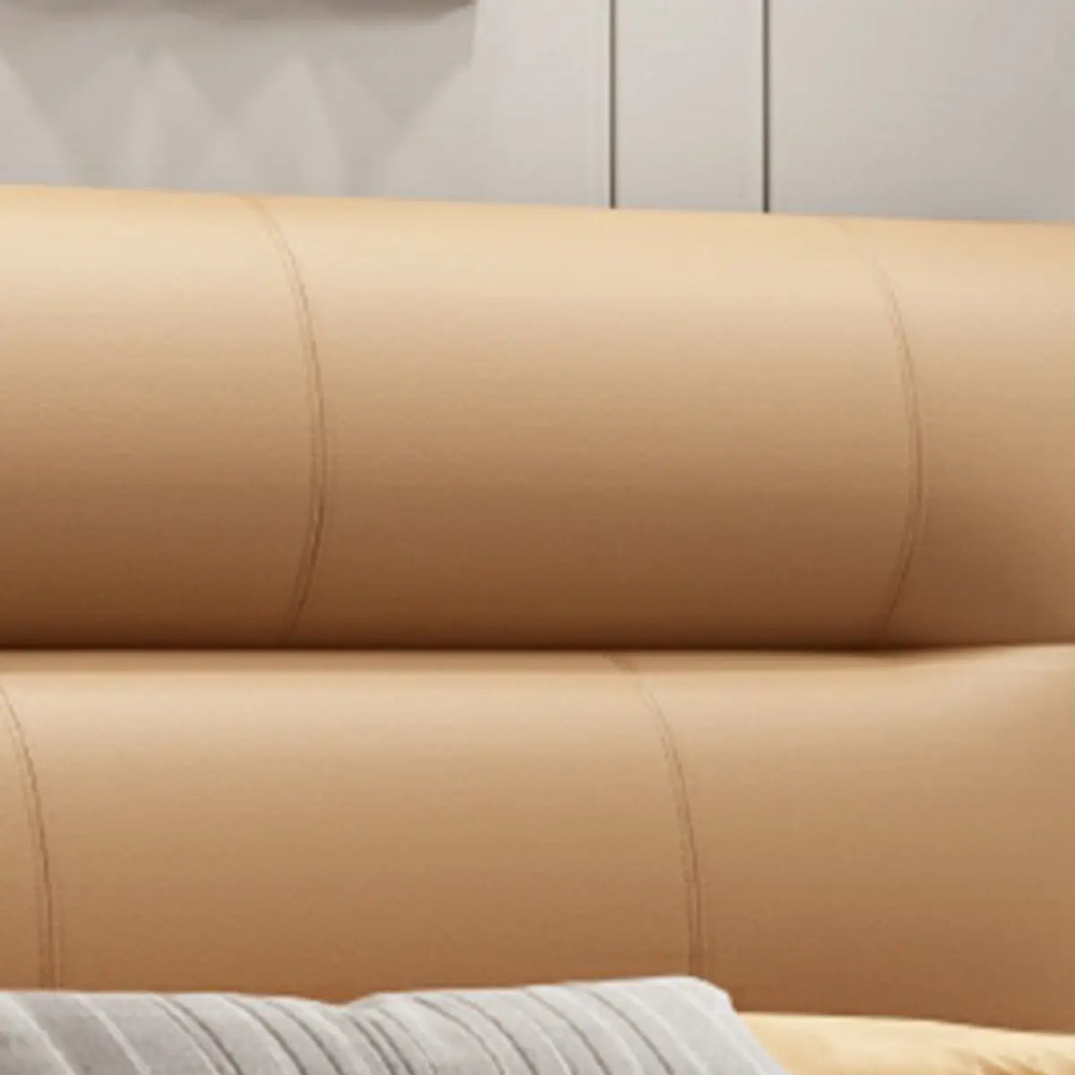 Brown King Leather Upholstered Panel Bed with Headboard Image - 11