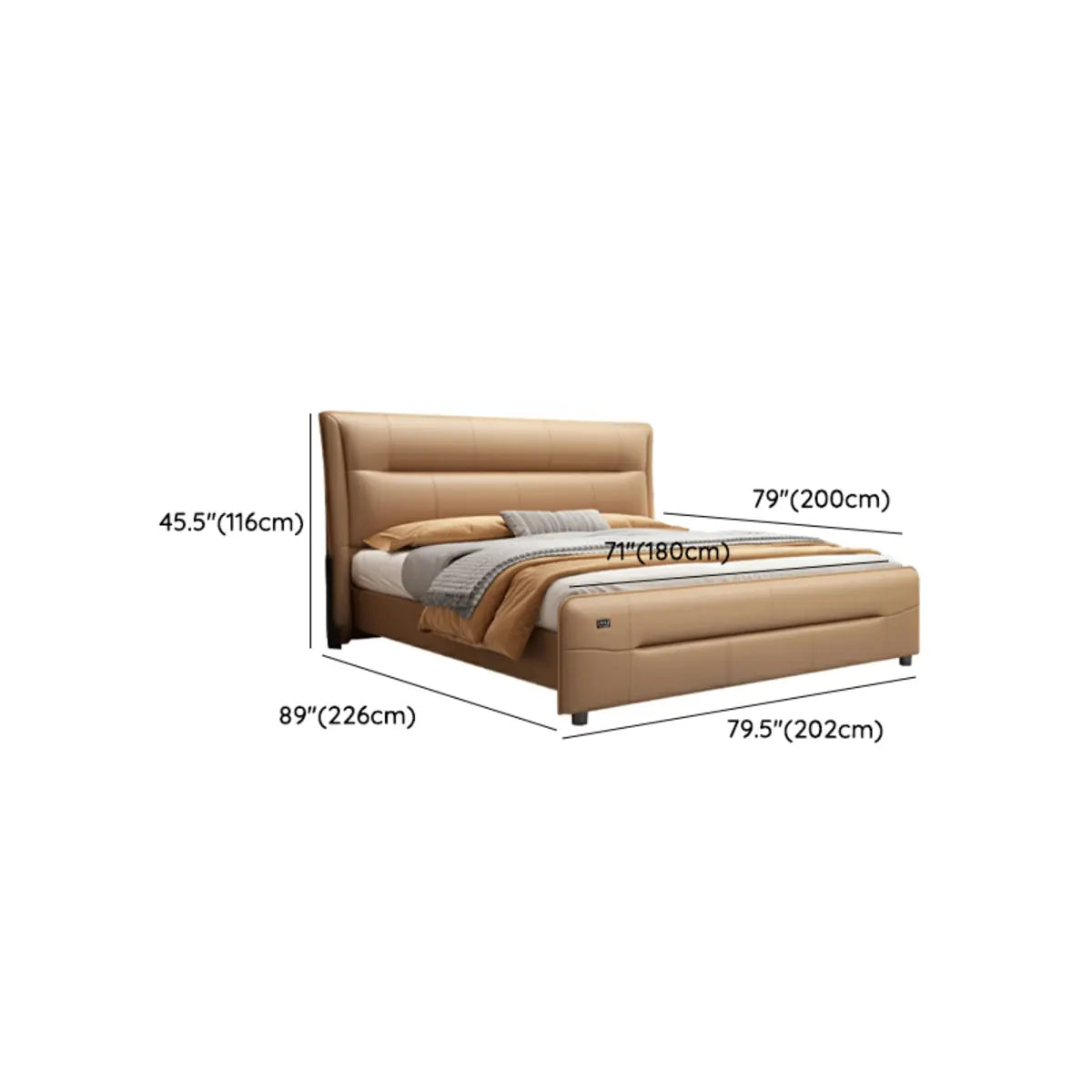 Brown King Leather Upholstered Panel Bed with Headboard Image - 14