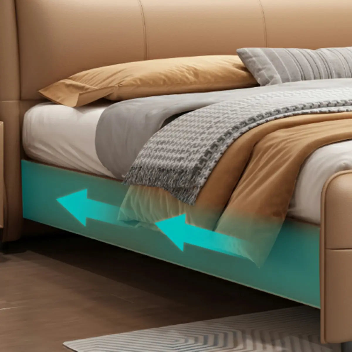 Brown King Leather Upholstered Panel Bed with Headboard Image - 8