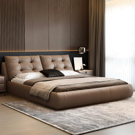 Brown King Modern Upholstered Storage Bed with Mattress Image - 1
