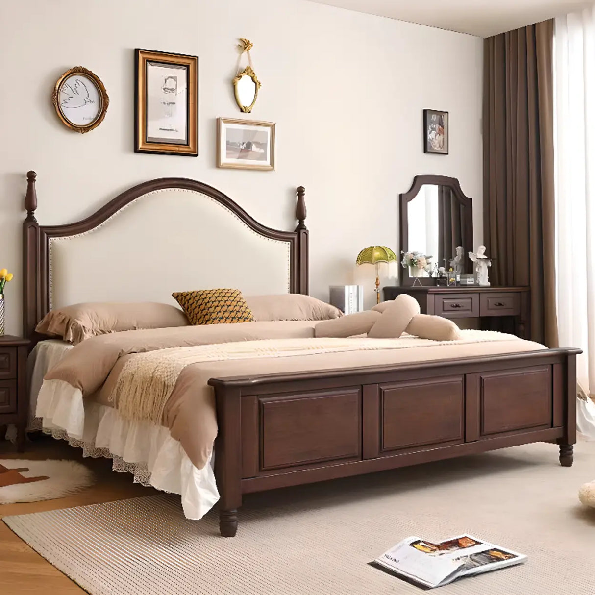 Brown King Nailhead Trim Upholstered Rubberwood Storage Bed Image - 1
