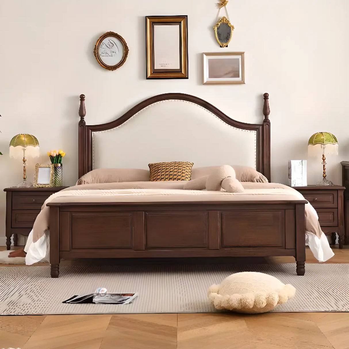 Brown King Nailhead Trim Upholstered Rubberwood Storage Bed Image - 2