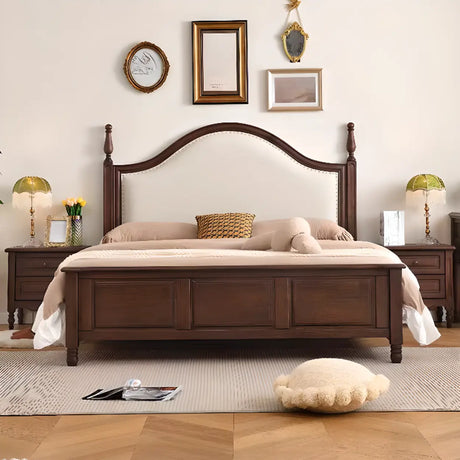 Brown King Nailhead Trim Upholstered Rubberwood Storage Bed Image - 2