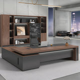 Brown L-Shape Manufactured Wood Long Executive Desk Image - 1