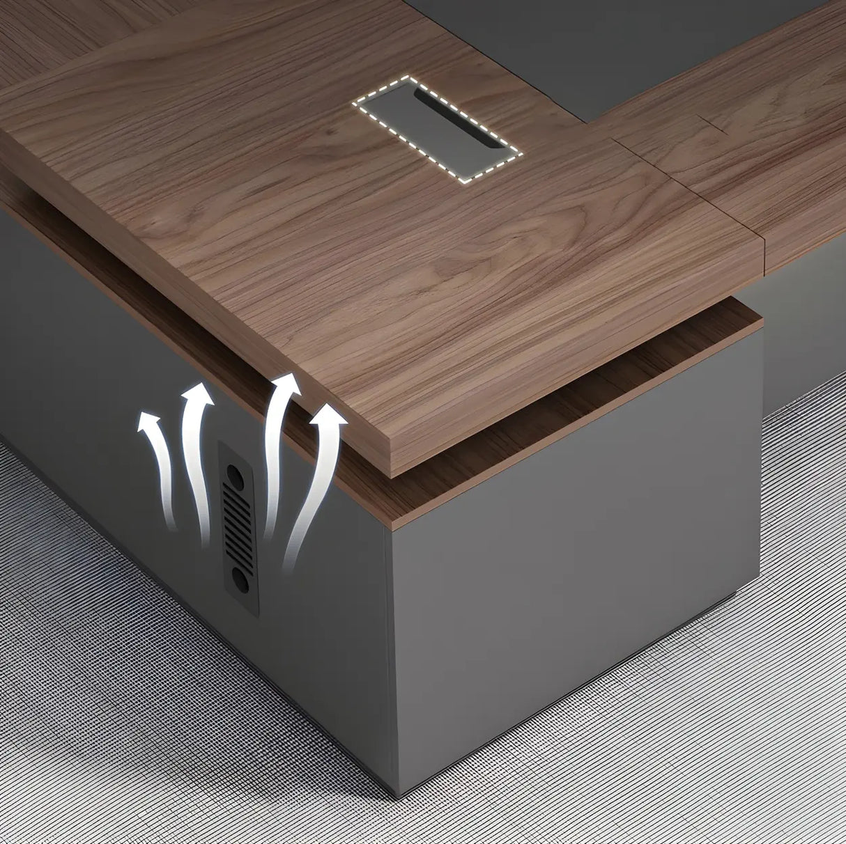 Brown L-Shape Manufactured Wood Long Executive Desk Image - 3