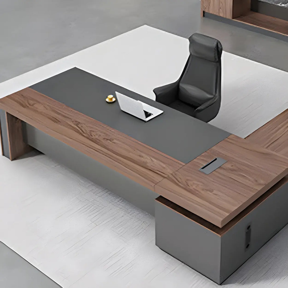 Brown L-Shape Manufactured Wood Long Executive Desk Image - 4