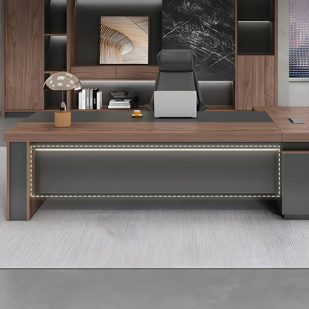 Brown L-Shape Manufactured Wood Long Executive Desk Image - 6