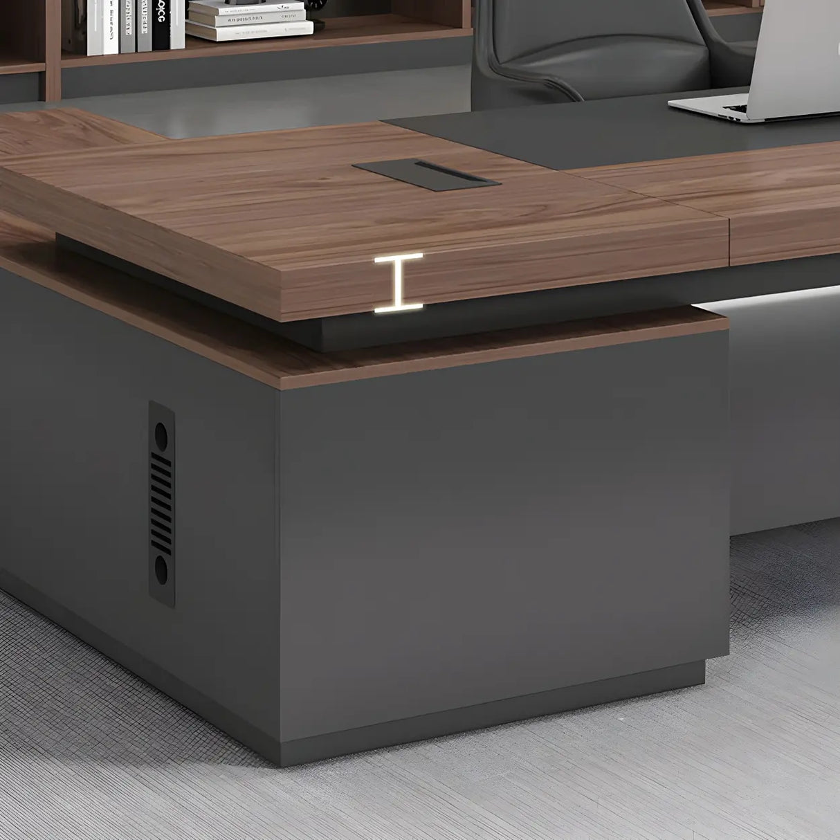 Brown L-Shape Manufactured Wood Long Executive Desk Image - 7