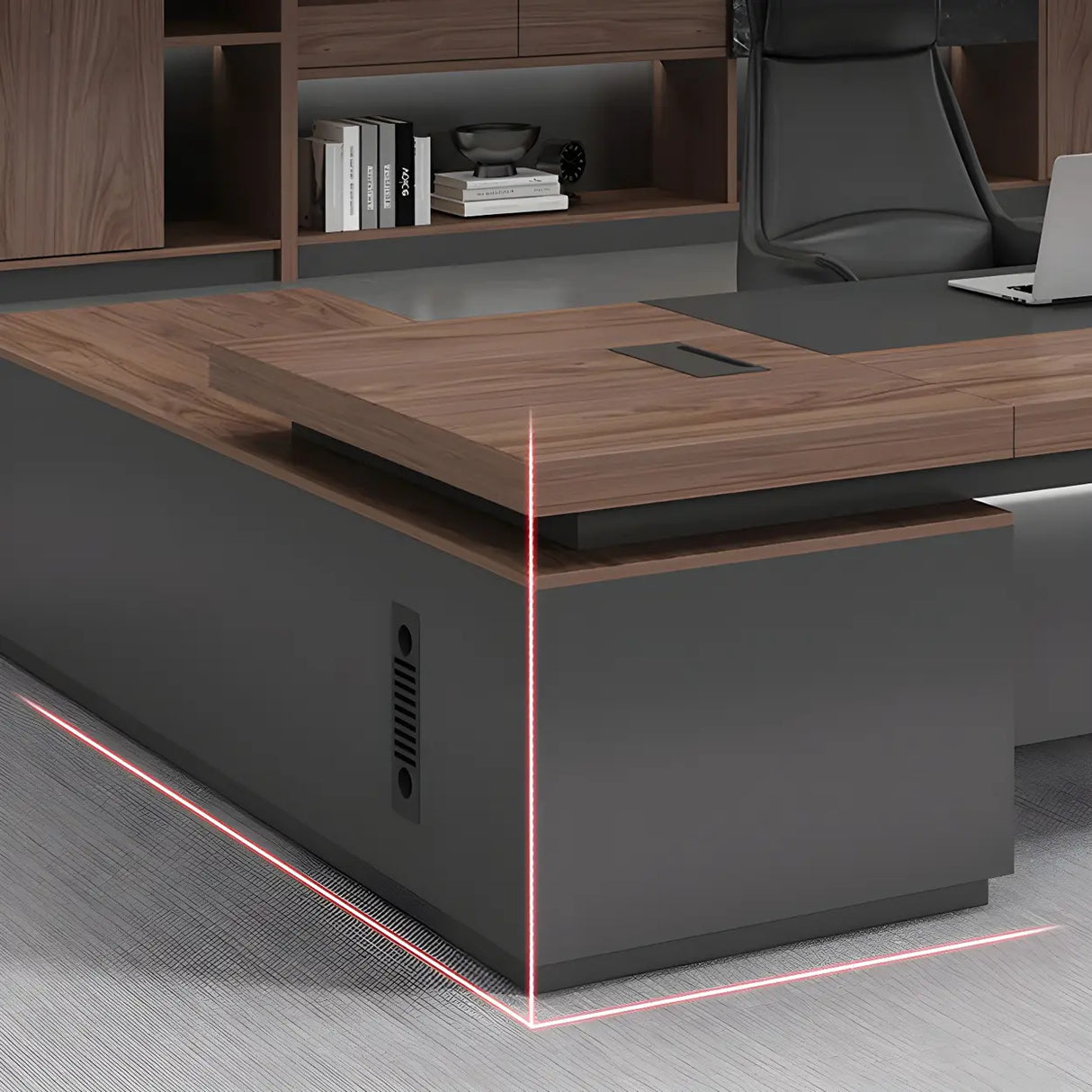 Brown L-Shape Manufactured Wood Long Executive Desk Image - 8